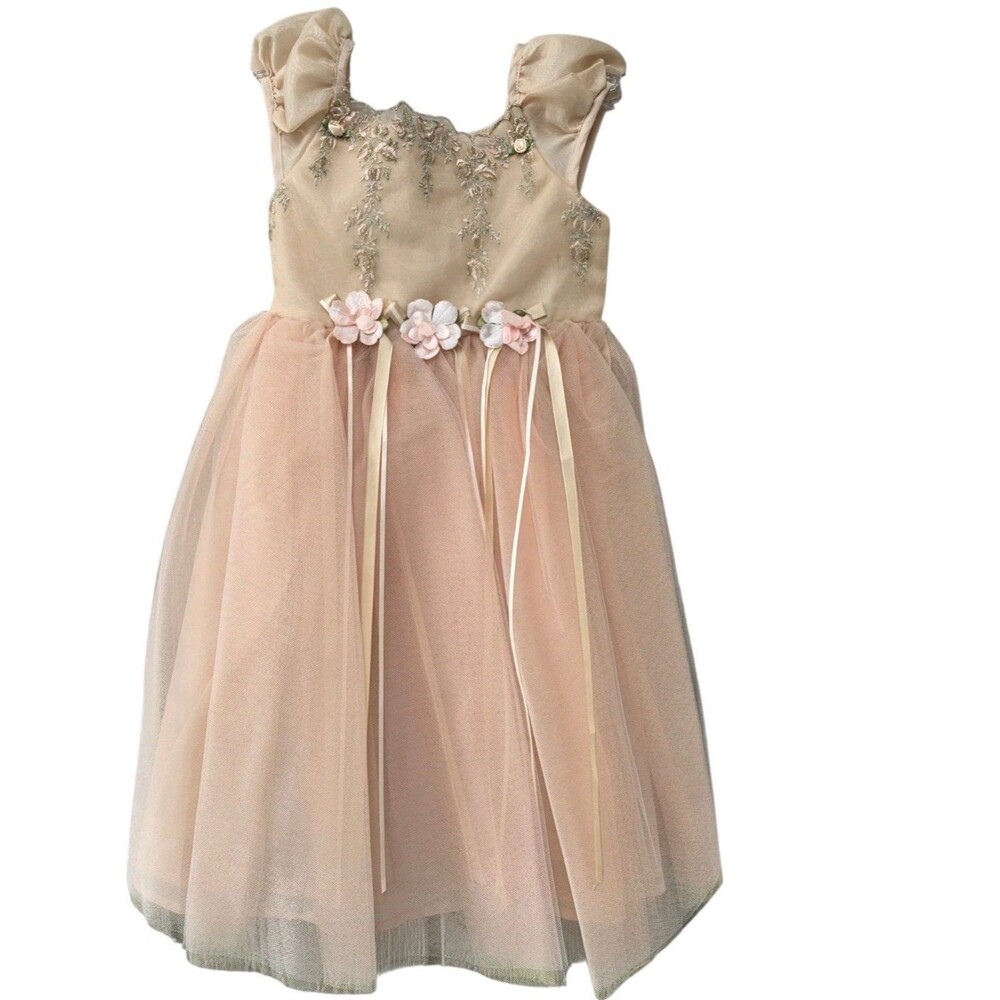 Biscotti Collezioni Formal Dress 3T Peach Floral Flower Girl Special Occasion